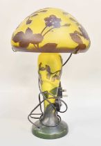 A Reproduction Gallé Mushroom Lamp, 45cm high