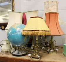 A Group of Modern Table Lamps, including: six various brass column table lamps, two onyx lamps, a