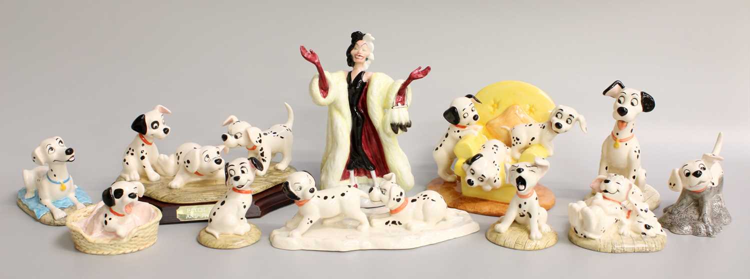 Royal Doulton Disney's "101 Dalmatians" Figures, including: 'Cruella De Vil', DM1, 'Penny', DM2, '