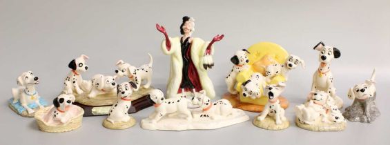 Royal Doulton Disney's "101 Dalmatians" Figures, including: 'Cruella De Vil', DM1, 'Penny', DM2, '