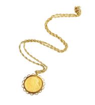 A Sovereign Pendant on Chain, dated 1895, pendant length 3.0cm, chain length 56cm Mount hallmarked 9