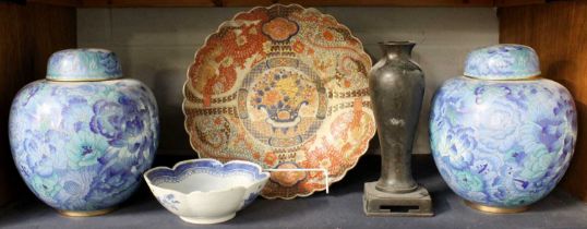 A Small Group of Oriental Items, to include: a 19th century Japanese Imari bowl with scalloped