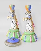 A Pair of Lynn Chase Designed Candlesitcks, "Tiger Raj", for Hollohaza, 29cm high; together with a