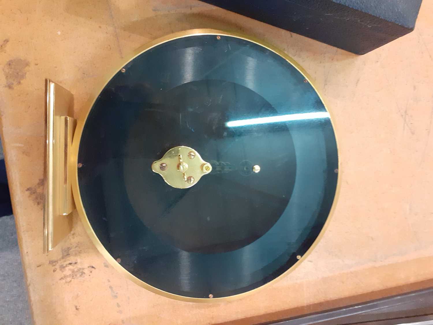 A Cased Jaeger le Coultre, circular mantel clock Case with some small scratches, case discoloured in - Image 2 of 7