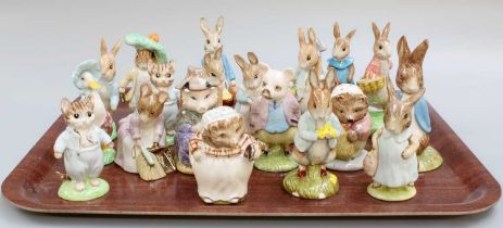 Beswick Beatrix Potter Figures, with gold or platinum highlights including: 'Benjamin Bunny', and