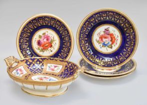 A Set of Four Grainger Lee & Co Worcester Porcelain Dessert Plates, circa 1830, with wide gilt and