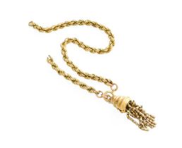 A Rope Twist Bracelet, clasp stamped '9K', suspending a tassel pendant (a.f.) Gross weight 7.6