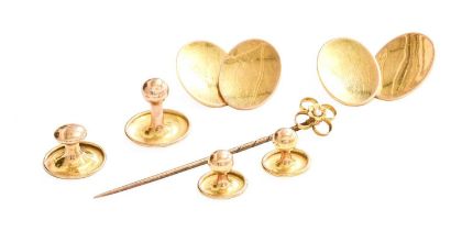 A Pair of 9 Carat Gold Cufflinks, comprising of chain linked oval plaques; Four Dress Studs, three