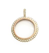 A Split Pearl Locket, the circular locket compartment within a split pearl border, suspended from