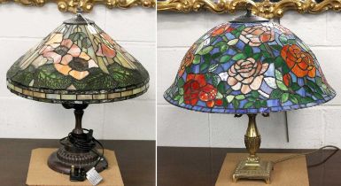 Two Table Lamps with Tffany Style Shades, decorated with roses and poppies