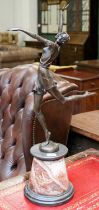 An Art Deco Style Bronze of a Dancer, on marble plinth, 65cm high