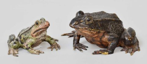 An Austrain Cold Painted Bronze Model of a Toad; together with a smaller example, largest 9cm The