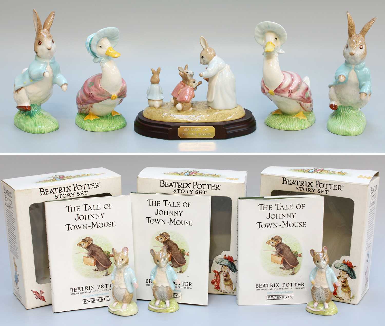 Royal Albert Beatrix Potter Figures, all large size including 'Peter Rabbit', 'Jemima Puddleduck'