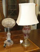 A Cut Glass Mushroom Lamp; together with a further cut glass lamp base (2) Both in good condition.