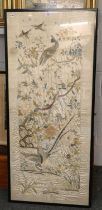 A Large Chinese Silk Embroidery, 140cm by 60cm (excluding frame) Some staining and moisture