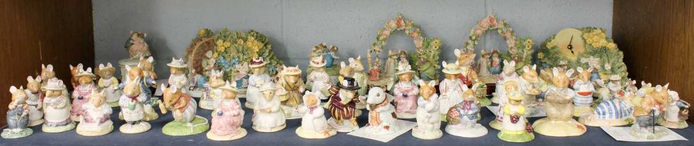 Royal Doulton Brambly Hedge Figures, a large collection to include: 'Sunset Clock', 'Water Mill