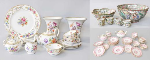 Foley China Miniature Teaset, Cantonese bowls, German teaset and a pair of floral painted flared