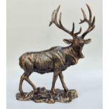 A Modern Patinated Metal Model of a Stag, 43cm high