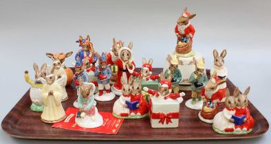 Royal Doulton Bunnykins, all on a Christmas Theme, including: skaters, angels, Father Christmas, and