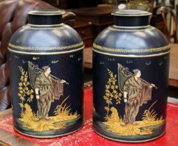 A Pair of Reproduction Toleware Tea Caddies, 32cm high