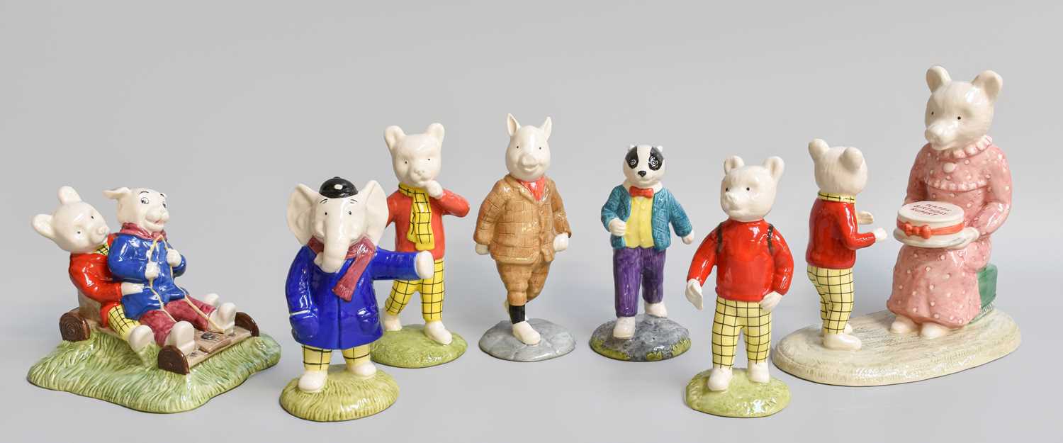 Royal Doulton "Rupert the Bear" Figures, including 'Rupert with Satchel', limited edition 896/