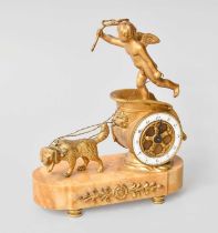 A Small Gilt Metal and Sienna Marble Chariot Form Mantel Timepiece, early 20th century, height