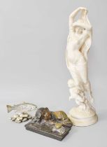 An Austrain Painted Pottery Figural Inkwell, ceramic model of a fish and a Parian figure of a
