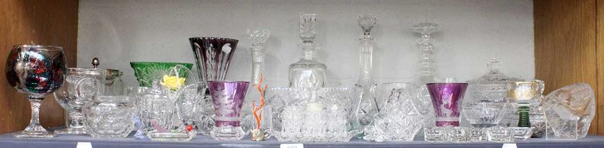 A Large Quantity of Modern Cut Glass Decanters, Bowls, Vases, etc, on one shelf