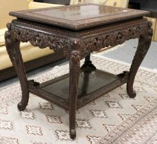 A Chinese Carved Hardwood Table, 82cm by 60cm by 65cm