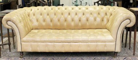 Distinctive Chesterfields: A White Buttoned Leather Chesterfield Sofa, 225cm by 102cm by 80cm