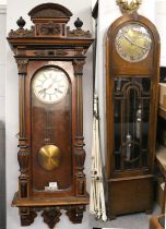 An Art Deco Oak Veneered Triple Weight Chiming Longcase Clock, circa 1930, 192cm high, and A