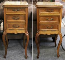 A Pair of French Marble Topped Bedside Tables Some slight seperation of the joints on the main