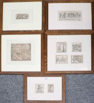 A Collection of Nine Early Woodcuts, portraying a foundry, rural scenes, a hanging, etc, mounted