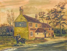 W* Guest (Late 20th Century) Riders before The Blacksmith's Arms Signed and dated 1976, oil on