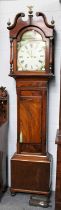 A Mahogany Eight Day Painted Dial Longcase Clock, circa 1830, 13" arch painted dial, indistinctly