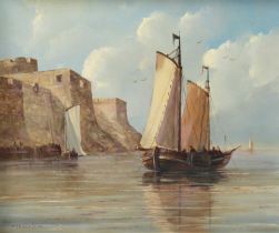 *Roosenboom (20th Century) Sailed boat coming into harbour Signed, oil on board, together with a