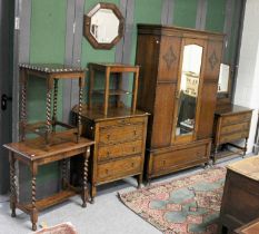 A Group of Oak Furniture, comprising: A 1920s Three Piece Bedroom Suite, consisting of a mirrored