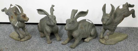 Two Pairs of Cast Metal Garden Statues, rabbits, tallest 23cm (4)