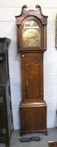 A Mahogany Eight Day Longcase Clock, 12" arch brass dial, bearing a later inscription Barwise