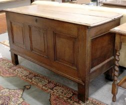 An 18th Century Three Panel Oak Coffer, 137cm by 58cm by 78cm