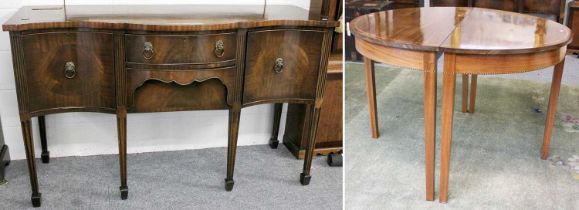 A George III Style Serpentine Fronted Mahogany Sideboard, 152cm by 58cm by 92cm, and A Pair of