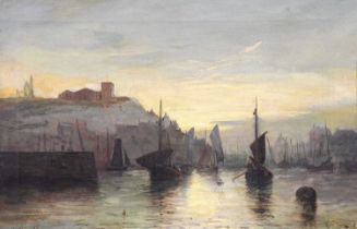 Ernest Dade (1864-1934) "Sunset at Whitby" Signed and dated (18)83, signed and inscribed verso,