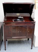 A Mahogany Cased Columbia Viva-le-Tonal Grafonola, 76cm by 51cm by 87cm, and Two Country Stools (3)