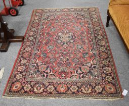 Kashan Design Rug, the strawberry field of vines centered by a medallion, framed by palmette