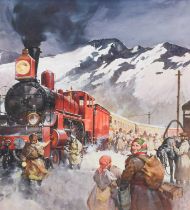 Ferdinando Tacconi (1922-2006) Italian Illustration of Trans-Siberian Railway Watercolour, 40cm by