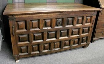 An 18th Century Panelled Spanish Coffer, 150cm by 71cm by 81cm