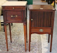 An Edwardian Inlaid Mahogany Marble Topped Bedside Table, 36cm by 81cm, and A Tambour Fronted