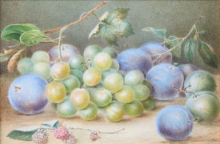 Circle of George Clare (1830-1900) Still life of plums, grapes and raspberries Dated 1860, inscribed