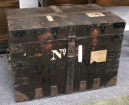 A 19th Century Iron-Bound Silver Chest, bearing old labels for Westminster Bank Ltd, 81cm by 51cm by