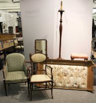 Two Edwardian Chairs, A George III Dressing Table Mirror, A Standard Lamp, A Reproduction